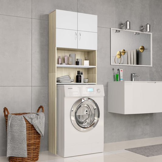 Berkfield Washing Machine Cabinet White and Sonoma Oak 64x25.5x190 cm