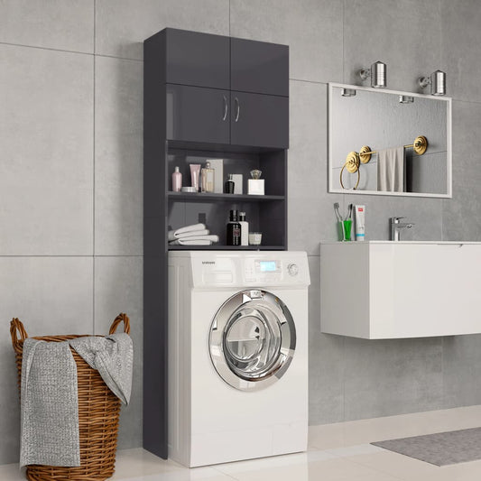 Berkfield Washing Machine Cabinet High Gloss Grey 64x25.5x190 cm Engineered Wood