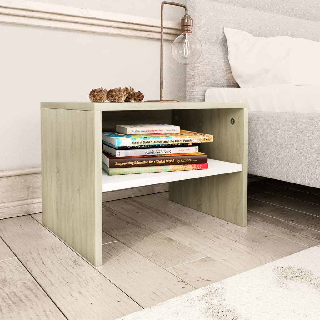 Berkfield Bedside Cabinet White and Sonoma Oak 40x30x30 cm Engineered Wood