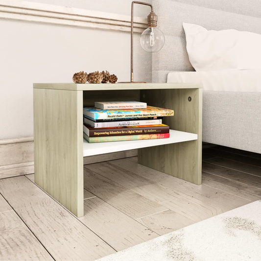 Berkfield Bedside Cabinet White and Sonoma Oak 40x30x30 cm Engineered Wood