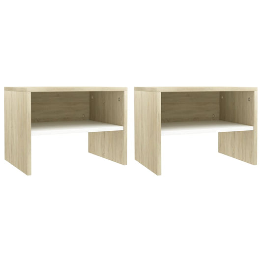 Berkfield 2x Bedside Cabinets White and Sonoma Oak 40x30x30cm Engineered Wood