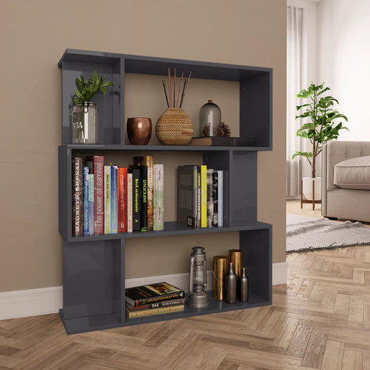 Berkfield Book Cabinet/Room Divider High Gloss Grey 80x24x96 cm Engineered Wood