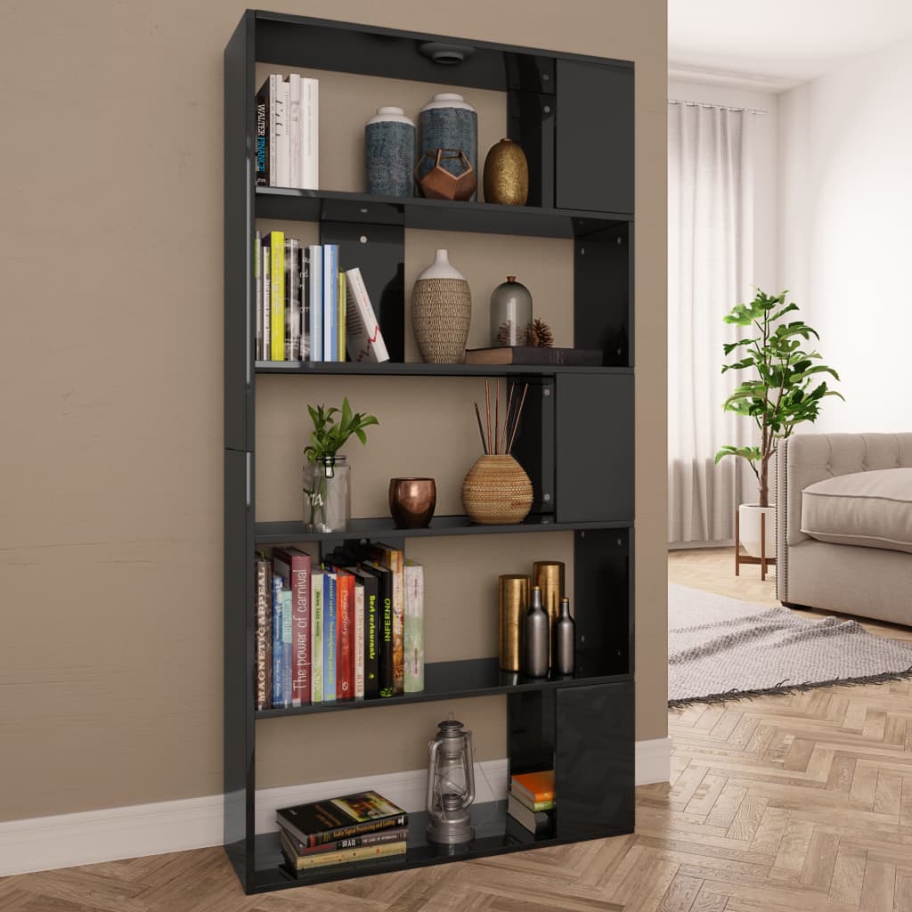 Berkfield Book Cabinet/Room Divider High Gloss Black 80x24x159 cm Engineered Wood