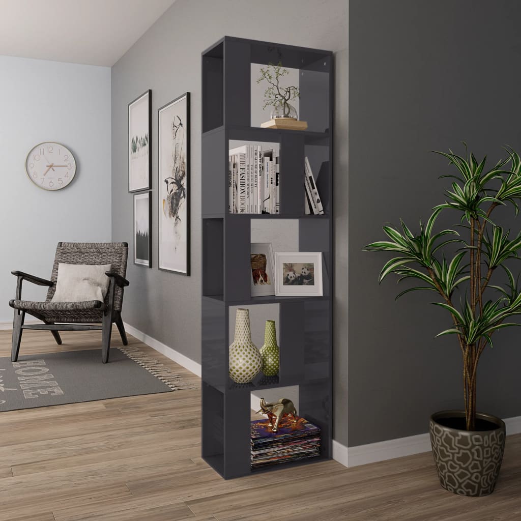 Berkfield Book Cabinet/Room Divider High Gloss Grey 45x24x159 cm Engineered Wood