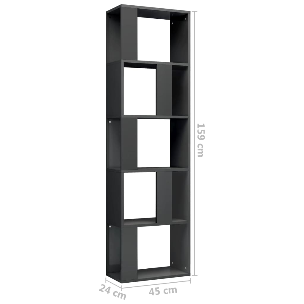 Berkfield Book Cabinet/Room Divider High Gloss Grey 45x24x159 cm Engineered Wood