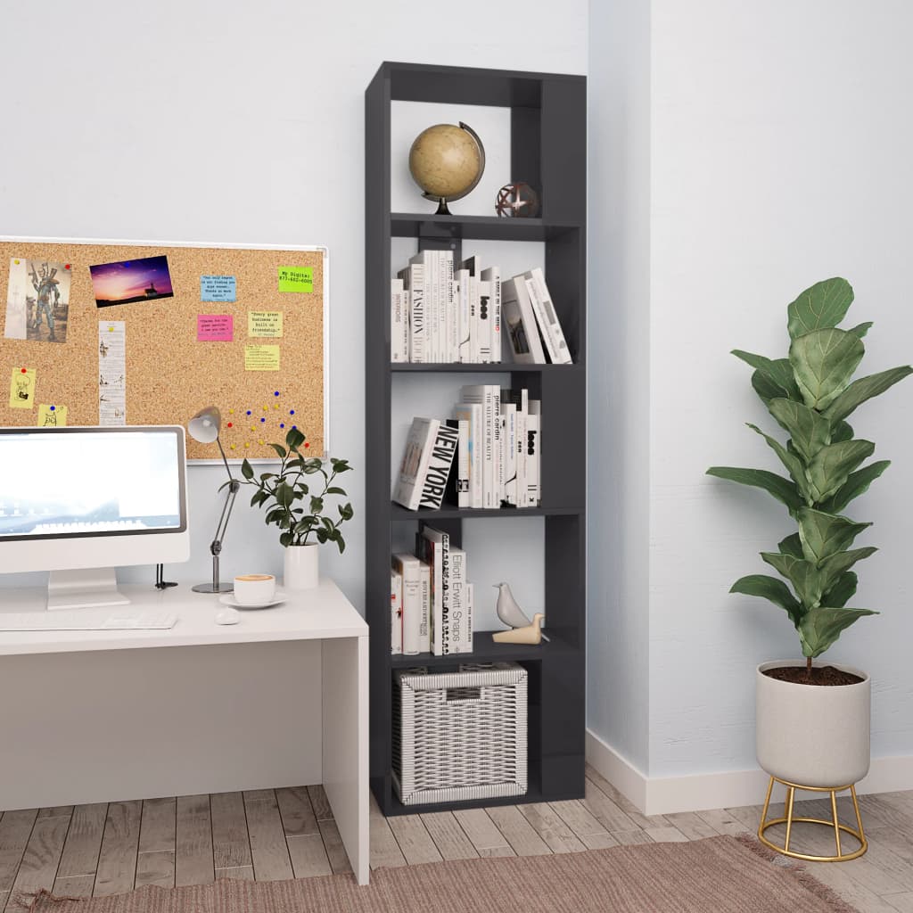 Berkfield Book Cabinet/Room Divider High Gloss Grey 45x24x159 cm Engineered Wood