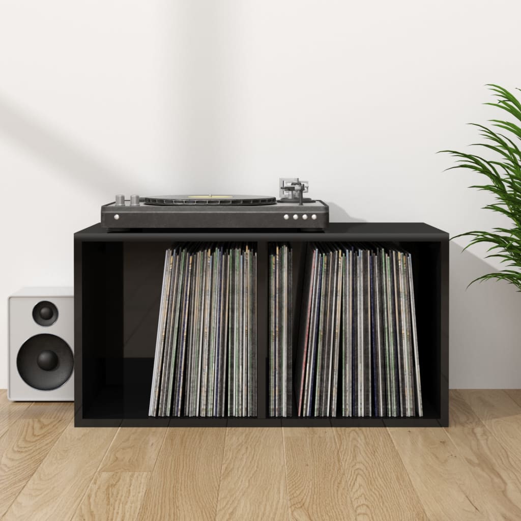 Berkfield Vinyl Storage Box High Gloss Black 71x34x36 cm Engineered Wood
