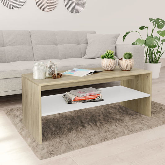 Berkfield Coffee Table White and Sonoma Oak 100x40x40 cm Engineered Wood