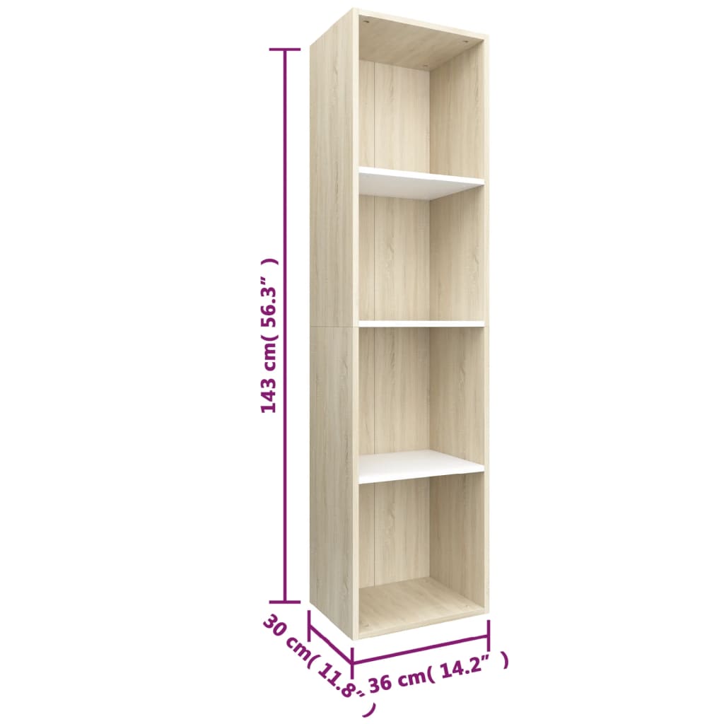 Berkfield Book Cabinet/TV Cabinet White and Sonoma Oak 36x30x114 cm Engineered Wood