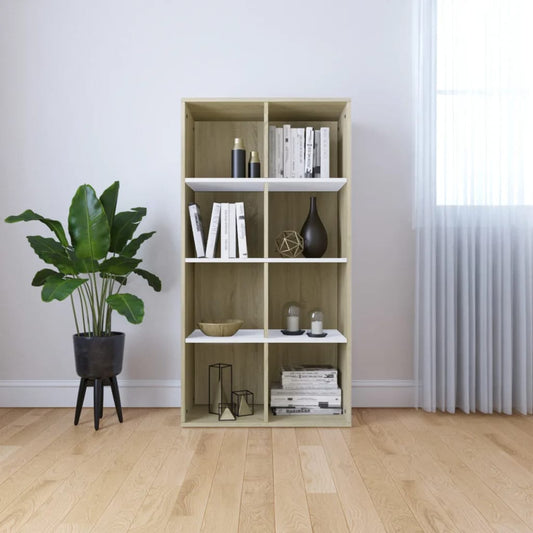 Berkfield Book Cabinet/TV Cabinet White and Sonoma Oak 36x30x114 cm Engineered Wood