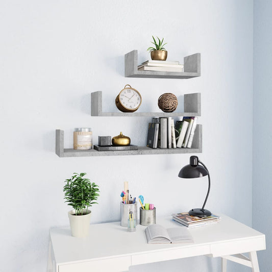 Berkfield Wall Display Shelf 3 pcs Concrete Grey Engineered Wood