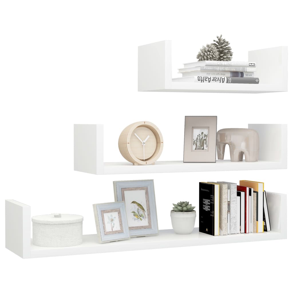 Berkfield Wall Display Shelf 3 pcs High Gloss White Engineered Wood