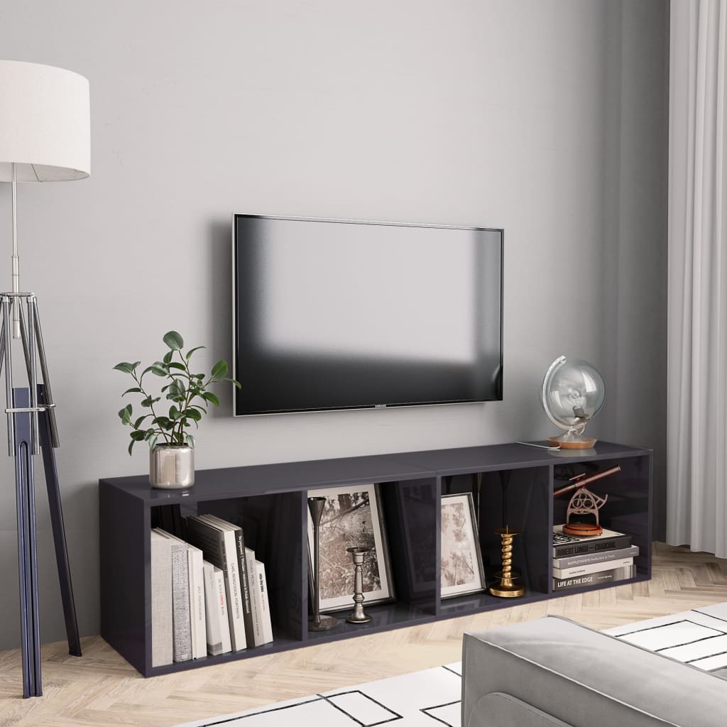 Berkfield Book Cabinet/TV Cabinet High Gloss Grey 143x30x36 cm