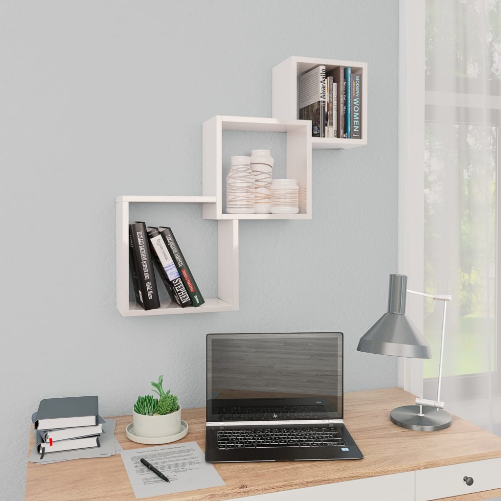Berkfield Cube Wall Shelf High Gloss White 68x15x68 cm Engineered Wood