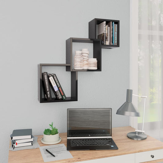 Berkfield Cube Wall Shelf High Gloss Black 68x15x68 cm Engineered Wood