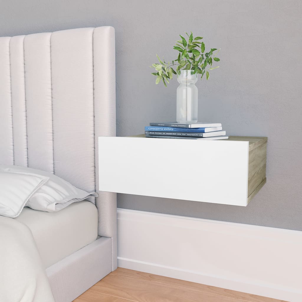Berkfield Floating Nightstands 2pcs White Sonoma Oak 40x30x15cm Engineered Wood