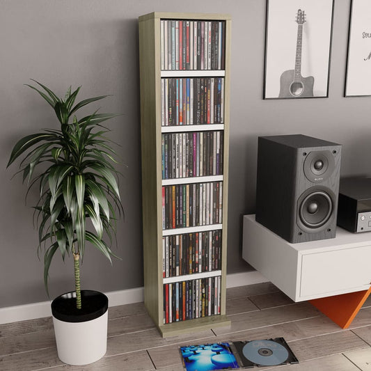 Berkfield CD Cabinet White and Sonoma Oak 21x20x88 cm Engineered Wood