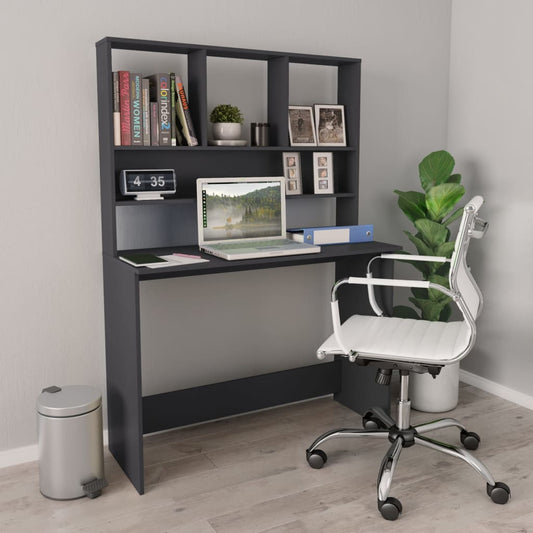 Berkfield Desk with Shelf Grey 110x45x157 cm Engineered Wood