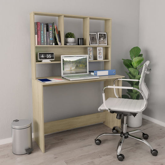Berkfield Desk with Shelf Sonoma Oak 110x45x157 cm Engineered Wood