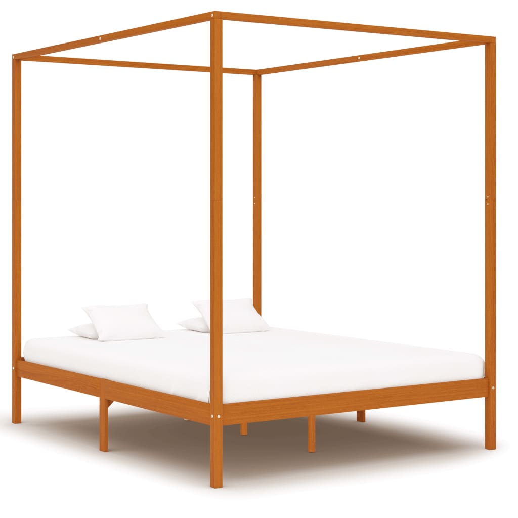 Berkfield Canopy Bed Frame Honey Brown Solid Pine Wood 160x200 cm