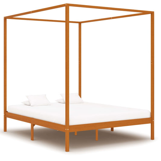 Berkfield Canopy Bed Frame Honey Brown Solid Pine Wood 160x200 cm