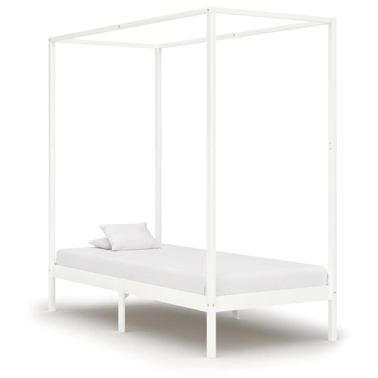 Berkfield Canopy Bed Frame White Solid Pine Wood 90x200 cm