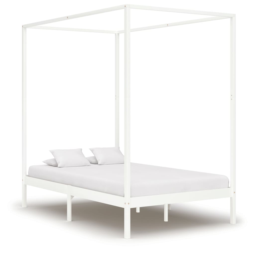 Berkfield Canopy Bed Frame White Solid Pine Wood 120x200 cm