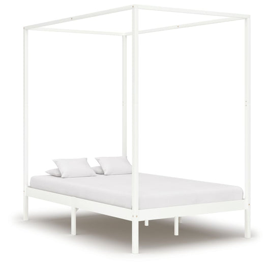 Berkfield Canopy Bed Frame White Solid Pine Wood 120x200 cm