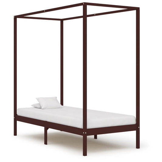 Berkfield Canopy Bed Frame Dark Brown Solid Pine Wood 100x200 cm