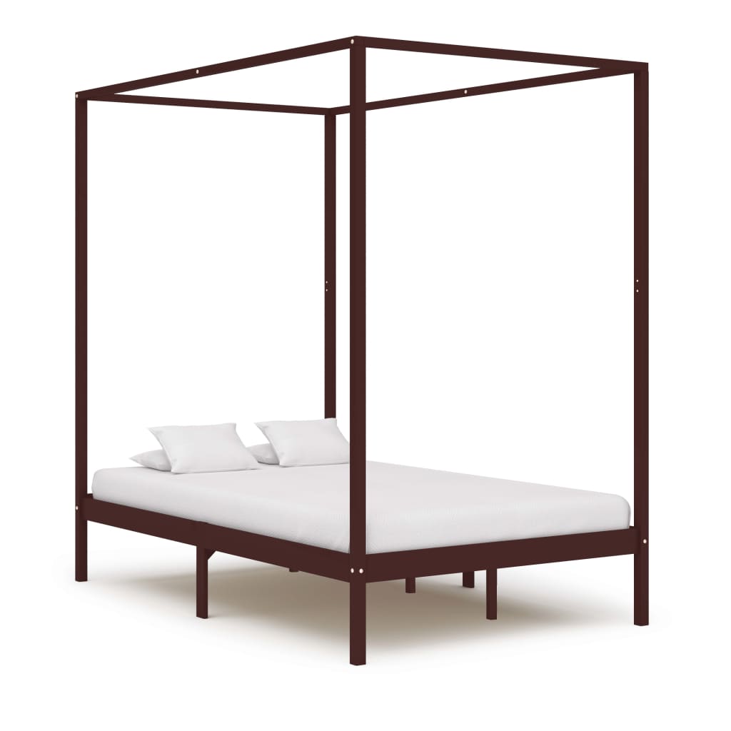 Berkfield Canopy Bed Frame Dark Brown Solid Pine Wood 120x200 cm