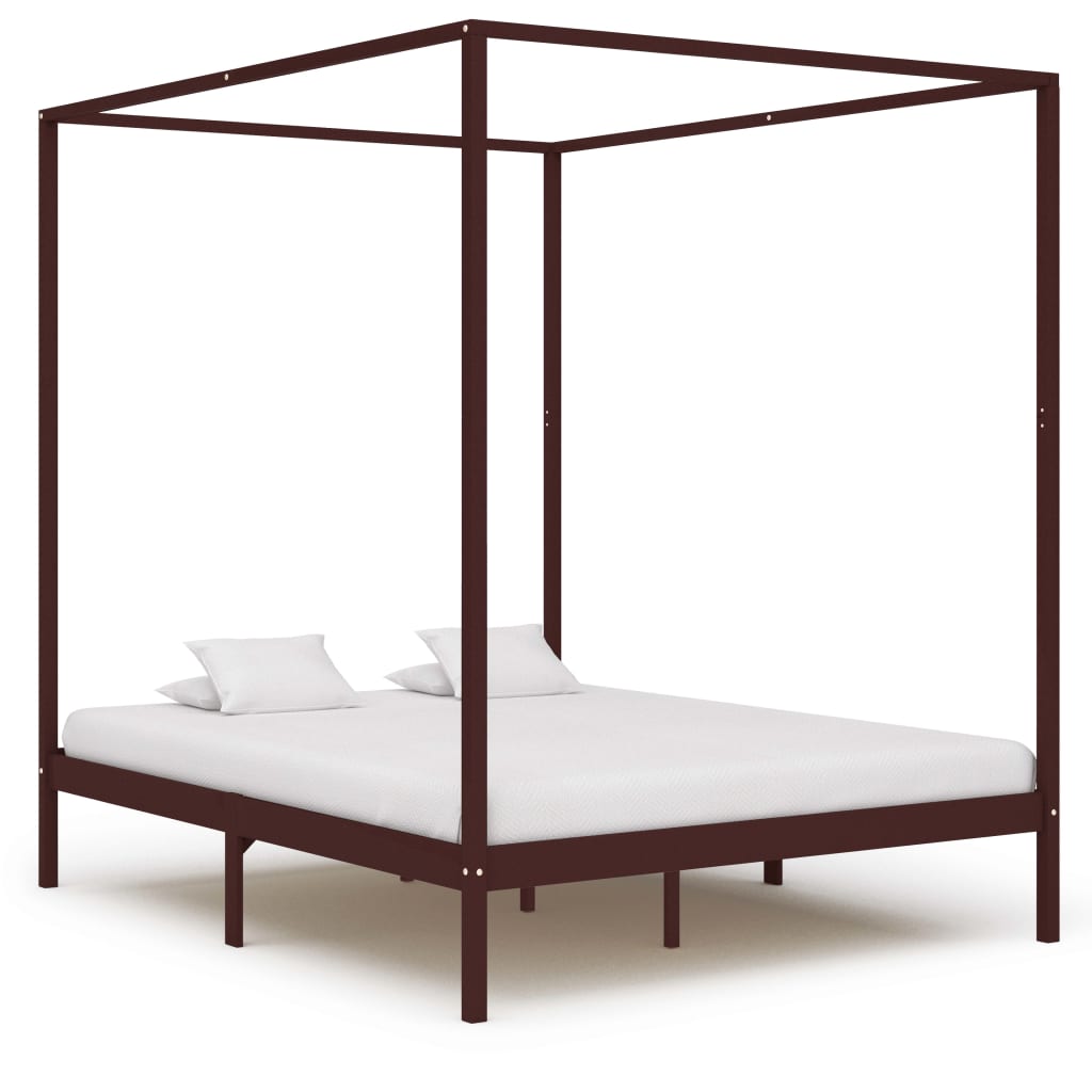 Berkfield Canopy Bed Frame Dark Brown Solid Pine Wood 160x200 cm