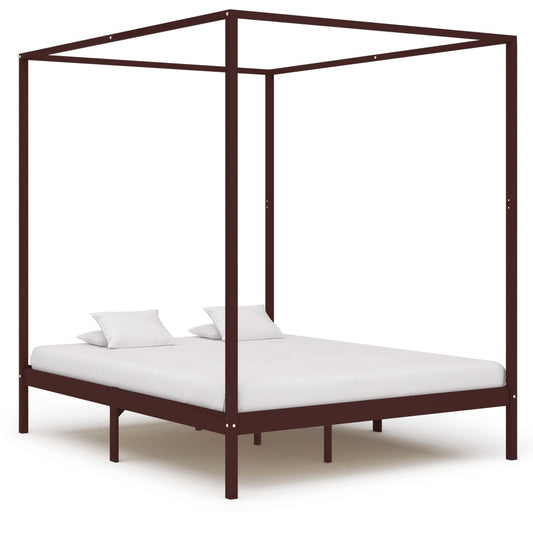 Berkfield Canopy Bed Frame Dark Brown Solid Pine Wood 160x200 cm