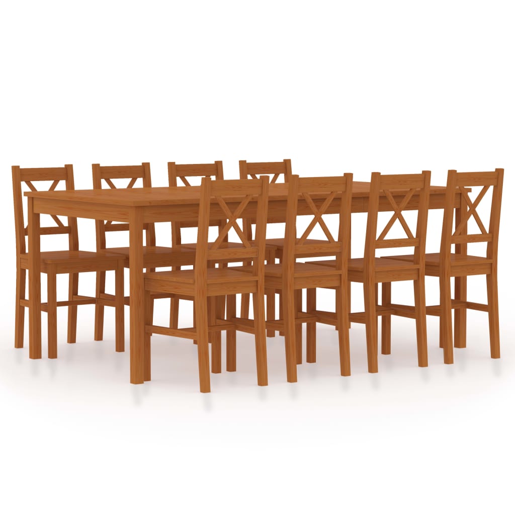 Berkfield 9 Piece Dining Set Pinewood Honey Brown