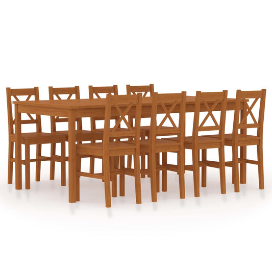 Berkfield 9 Piece Dining Set Pinewood Honey Brown