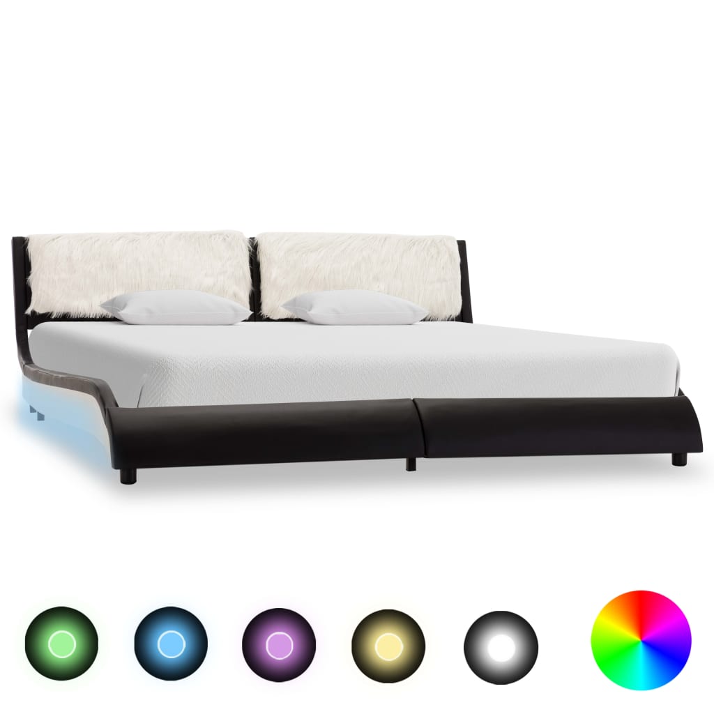 Berkfield Bed Frame with LED Black and White Faux Leather 150x200 cm 5FT King Size