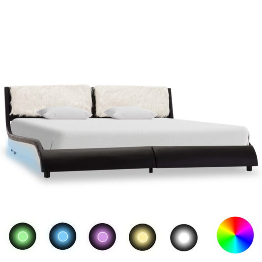 Berkfield Bed Frame with LED Black and White Faux Leather 150x200 cm 5FT King Size