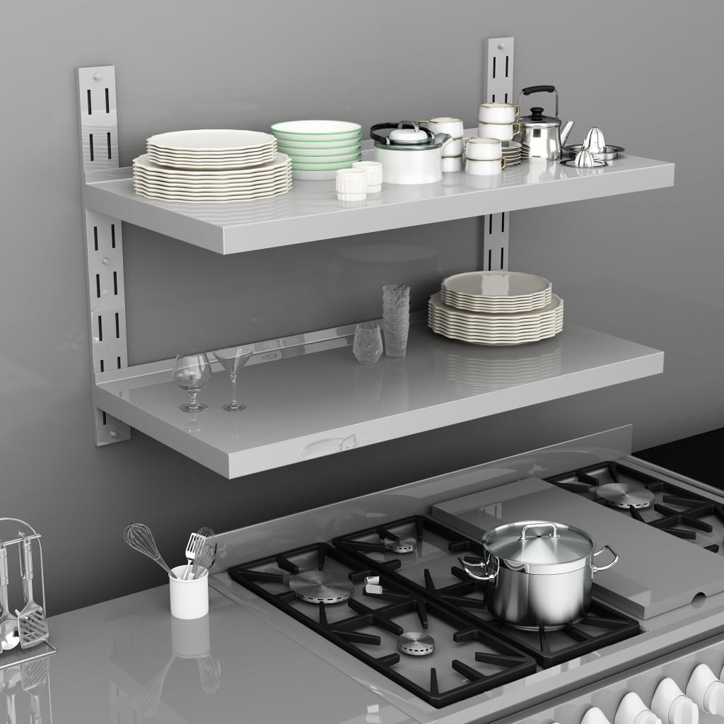 Berkfield 2-Tier Floating Wall Shelf Stainless Steel 100x30 cm