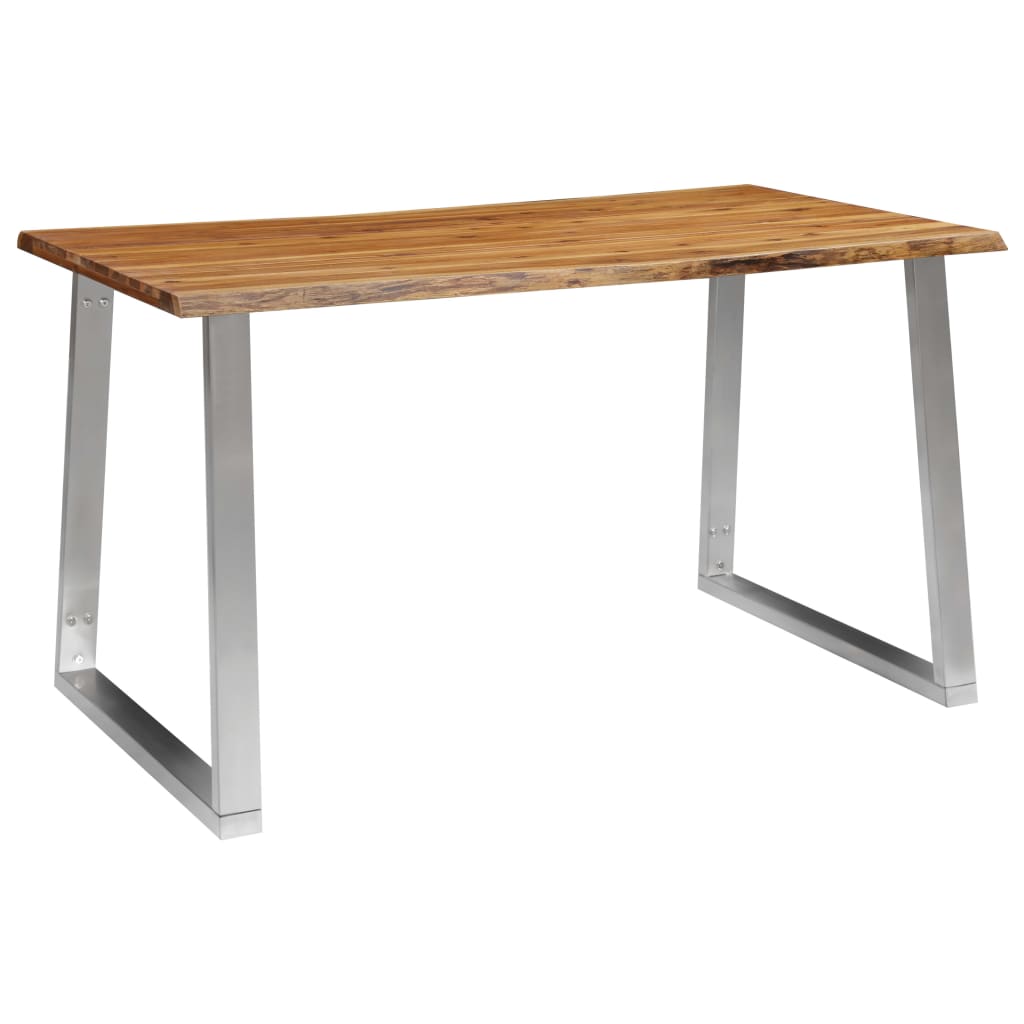 Berkfield Dining Table 140x80x75 cm Solid Acacia Wood and Stainless Steel