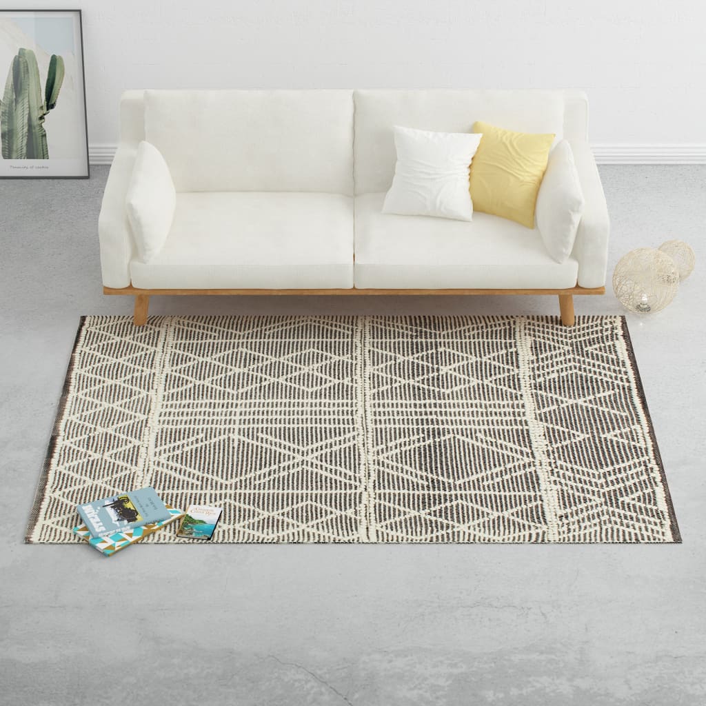Berkfield Rug Handwoven Wool 80x150 cm Black/White