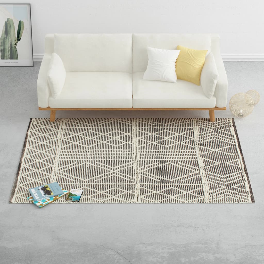 Berkfield Rug Handwoven Wool 140x200 cm Black/White