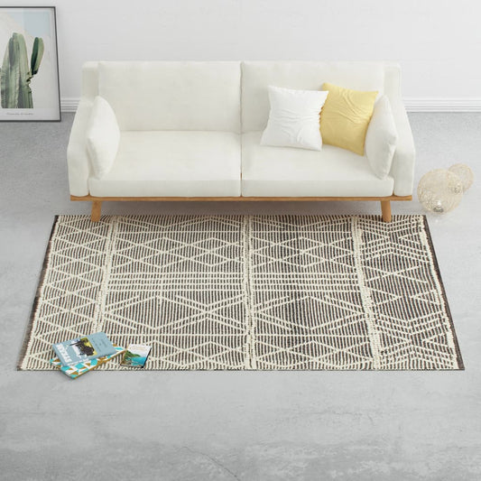 Berkfield Rug Handwoven Wool 140x200 cm Black/White