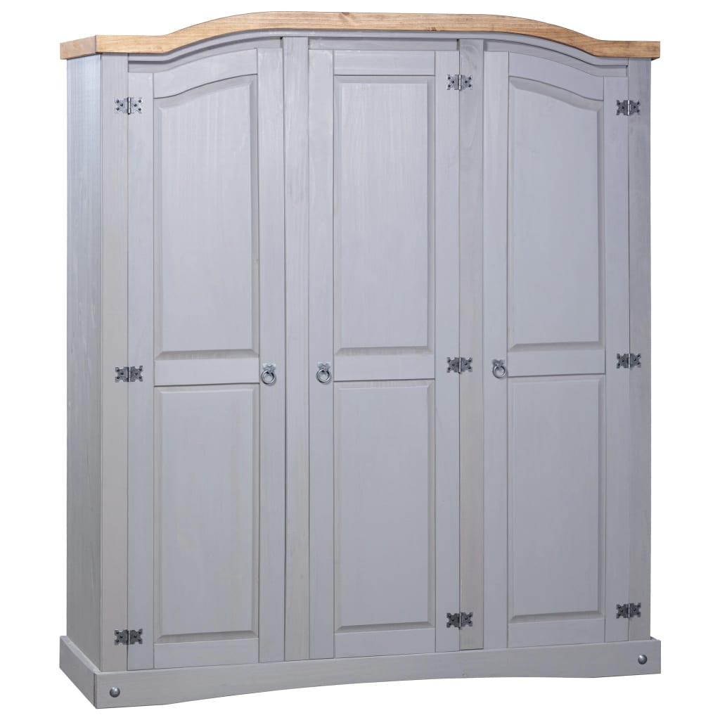 Berkfield Wardrobe Mexican Pine Corona Range 3 Doors Grey