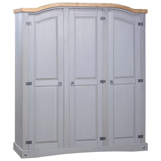 Berkfield Wardrobe Mexican Pine Corona Range 3 Doors Grey