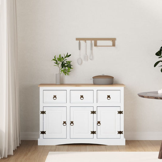 Berkfield Sideboard Solid Mexican Pinewood Corona Range White 132x43x78 cm