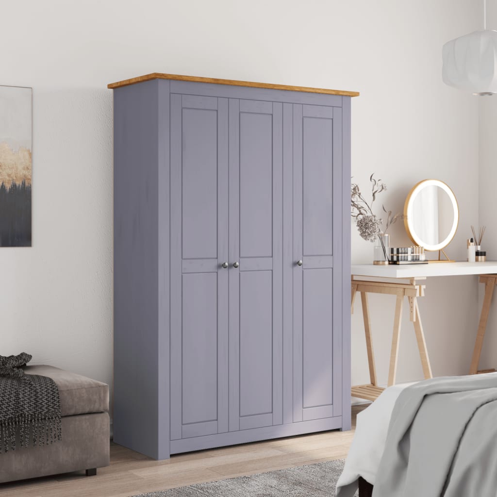 Berkfield 3-Door Wardrobe Grey 118x50x171.5 cm Pine Panama Range