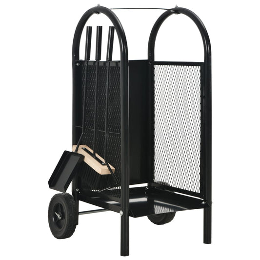 Berkfield Firewood Cart Black 30x35x81 cm Steel