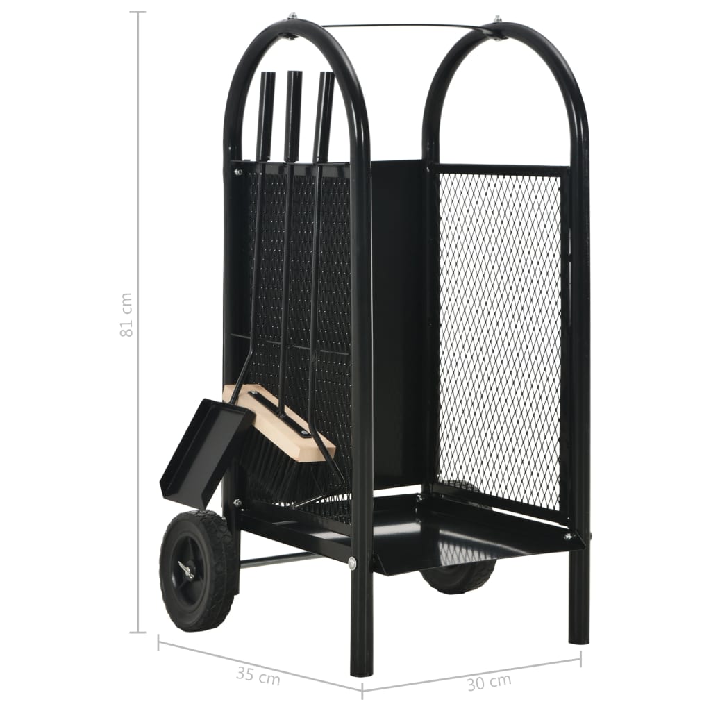Berkfield Firewood Cart Black 30x35x81 cm Steel