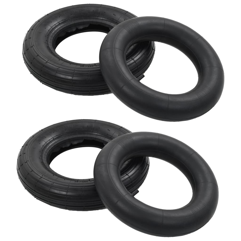 Berkfield 4 Piece Wheelbarrow Tire and Inner Tube Set 3.50-8 4PR Rubber