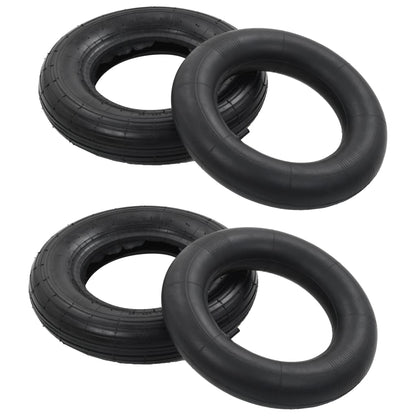 Berkfield 4 Piece Wheelbarrow Tire and Inner Tube Set 3.50-8 4PR Rubber