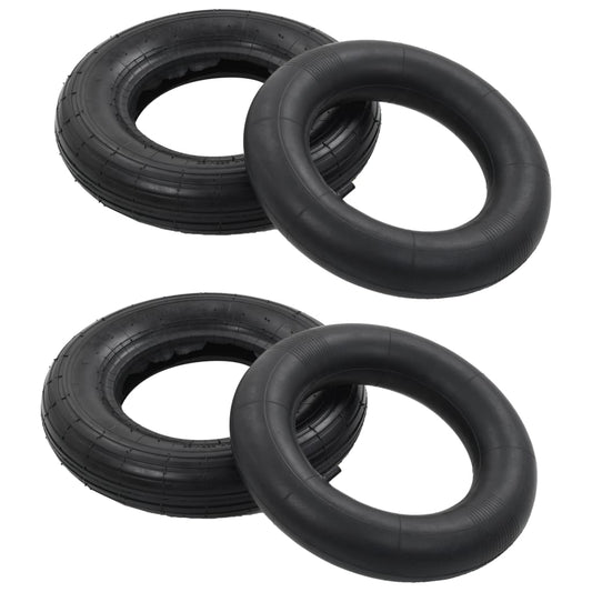 Berkfield 4 Piece Wheelbarrow Tire and Inner Tube Set 3.50-8 4PR Rubber